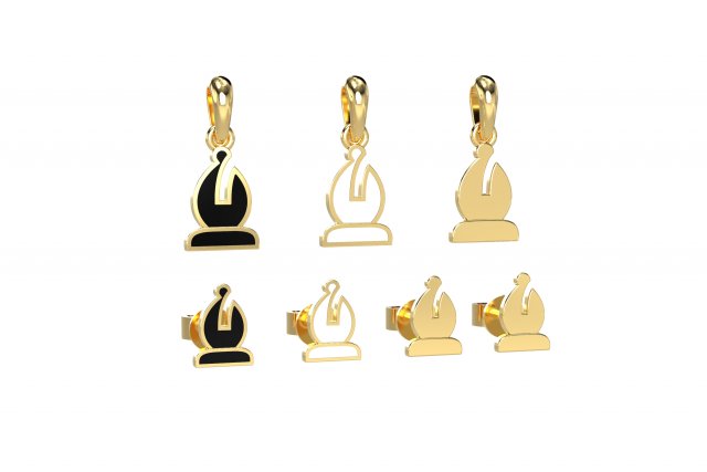 bishop pendant and earrings chess set 3D Модель .c4d .max .obj .3ds .fbx .stl .blend 