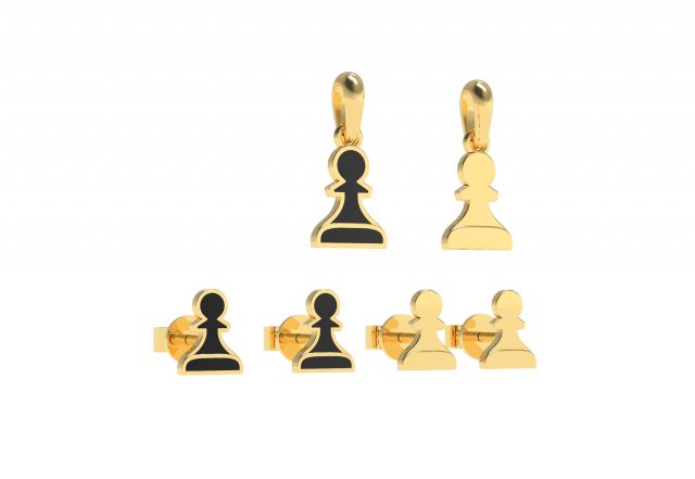 pawn pendant and earrings chess set Modèle 3D .c4d .max .obj .3ds .fbx .stl .blend 