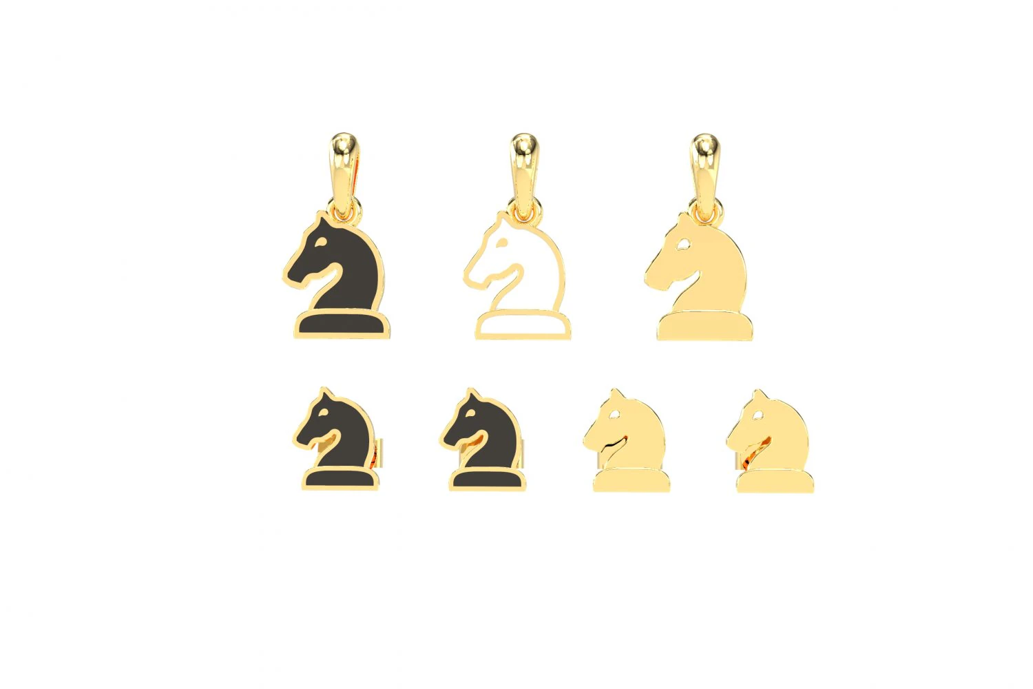 knight pendant and earrings chess set 3D Model .c4d .max .obj .3ds .fbx .stl .blend 