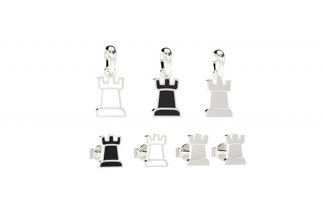 rook pendant and earrings chess set Model 3D .c4d .max .obj .3ds .fbx .stl .blend 