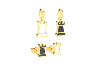 rook pendant and earrings chess set Model 3D