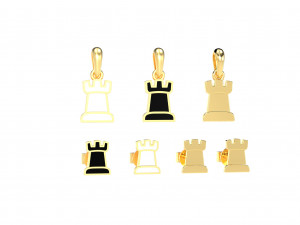 rook pendant and earrings chess set Model 3D