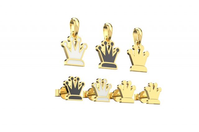 queen pendant and earrings chess set Modelo 3D .c4d .max .obj .3ds .fbx .stl .blend 