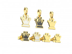 queen pendant and earrings chess set 3D Model