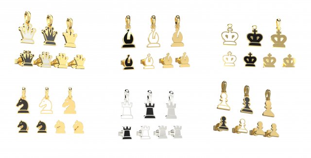 chess pendants and earrings set 3d print models 3D Model .c4d .max .obj .3ds .fbx .stl .blend 