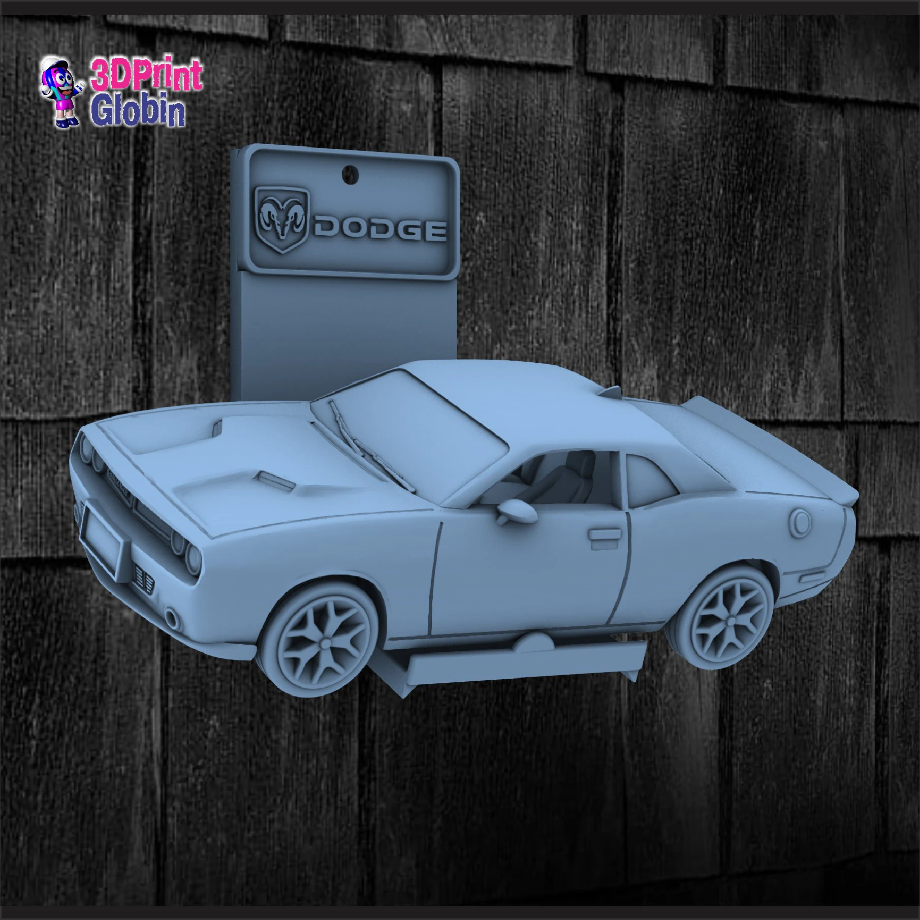 Dodge Challenger SRT8 - Includes Wall Bracket 3D Print Model .c4d .max .obj .3ds .fbx .stl .blend 