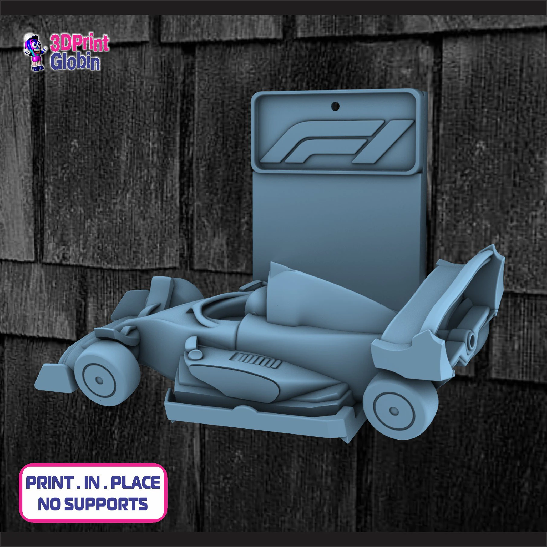 Formula One to print on site - Includes Wall Mount 3D Print Model .c4d .max .obj .3ds .fbx .stl .blend 