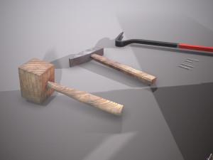 wooden toolbox and tools Model 3D