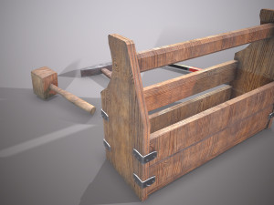 wooden toolbox and tools Model 3D