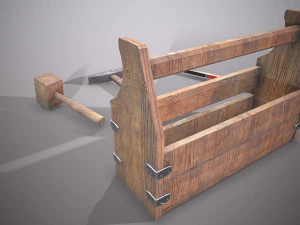 wooden toolbox and tools 3D Model