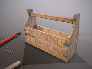 wooden toolbox and tools Model 3D