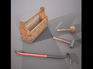 wooden toolbox and tools 3D Model