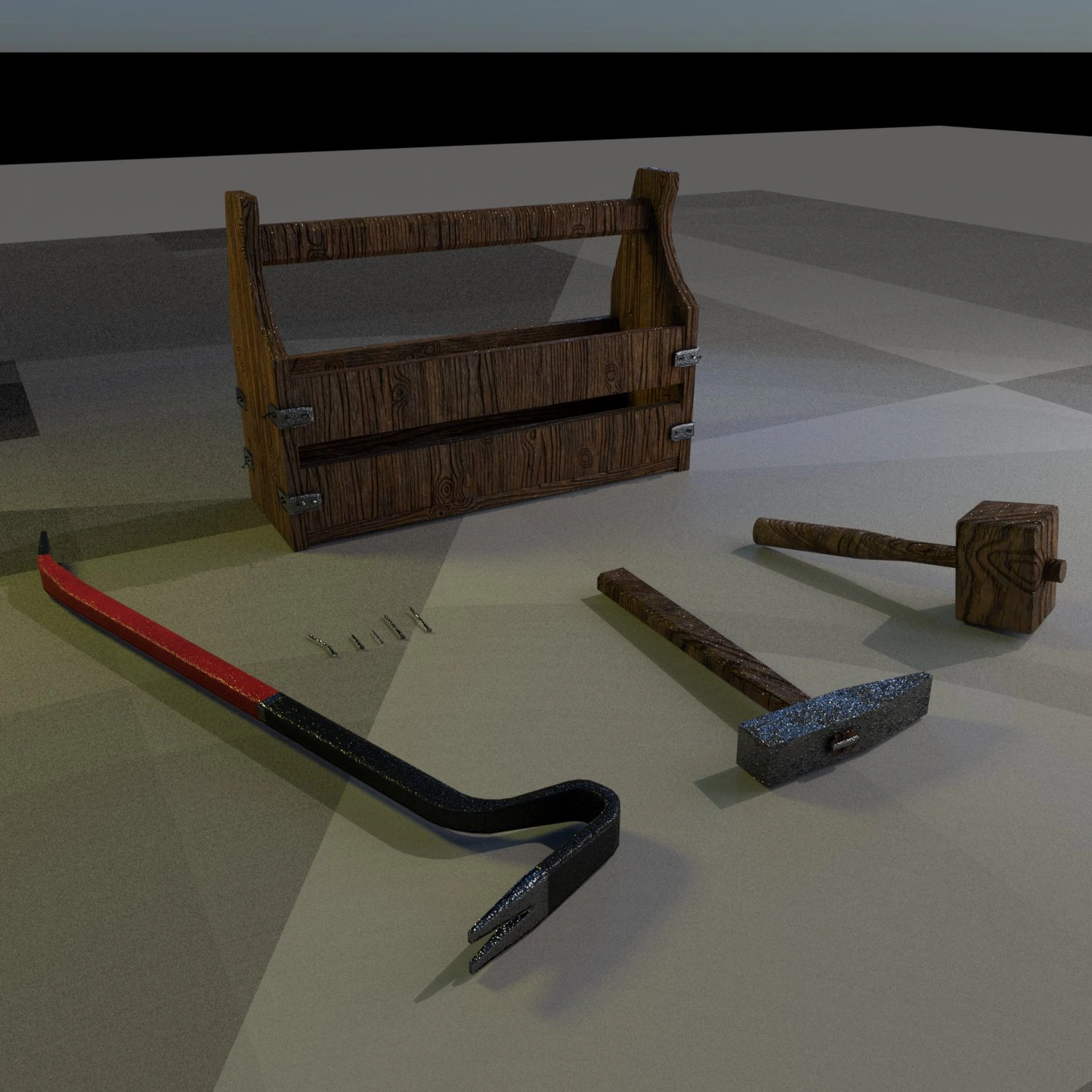 wooden toolbox and tools 3D Model .c4d .max .obj .3ds .fbx .stl .blend 