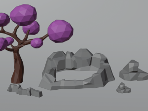 low poly tree and rocks free low-poly 3D 모델
