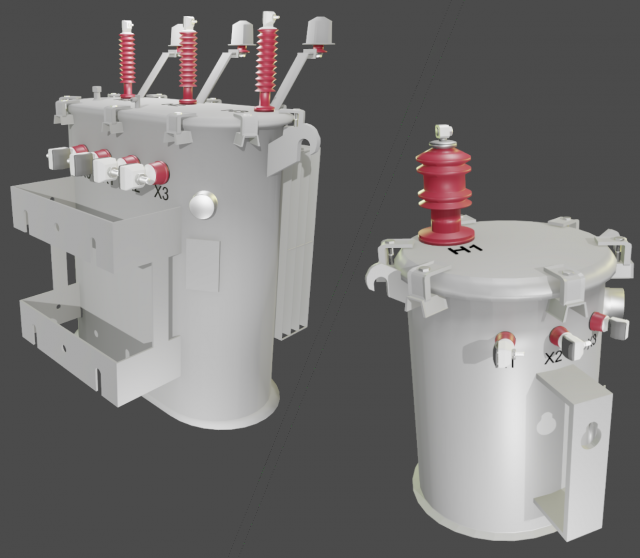 three-phase and single-phase transformer - brazilian style Model 3D .c4d .max .obj .3ds .fbx .stl .blend 