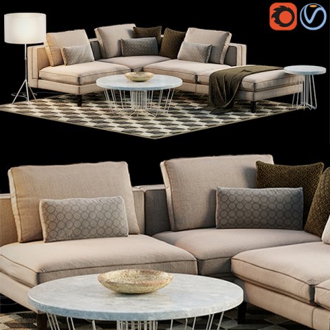 corner sofa set 3D मॉडल .c4d .max .obj .3ds .fbx .stl .blend 