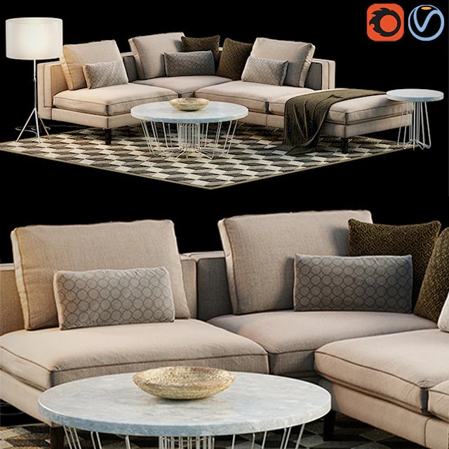 corner sofa set 3D Model .c4d .max .obj .3ds .fbx .stl .blend 