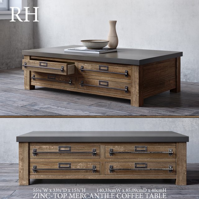 zinc-top mercantile coffee table 3D 模型 .c4d .max .obj .3ds .fbx .stl .blend 
