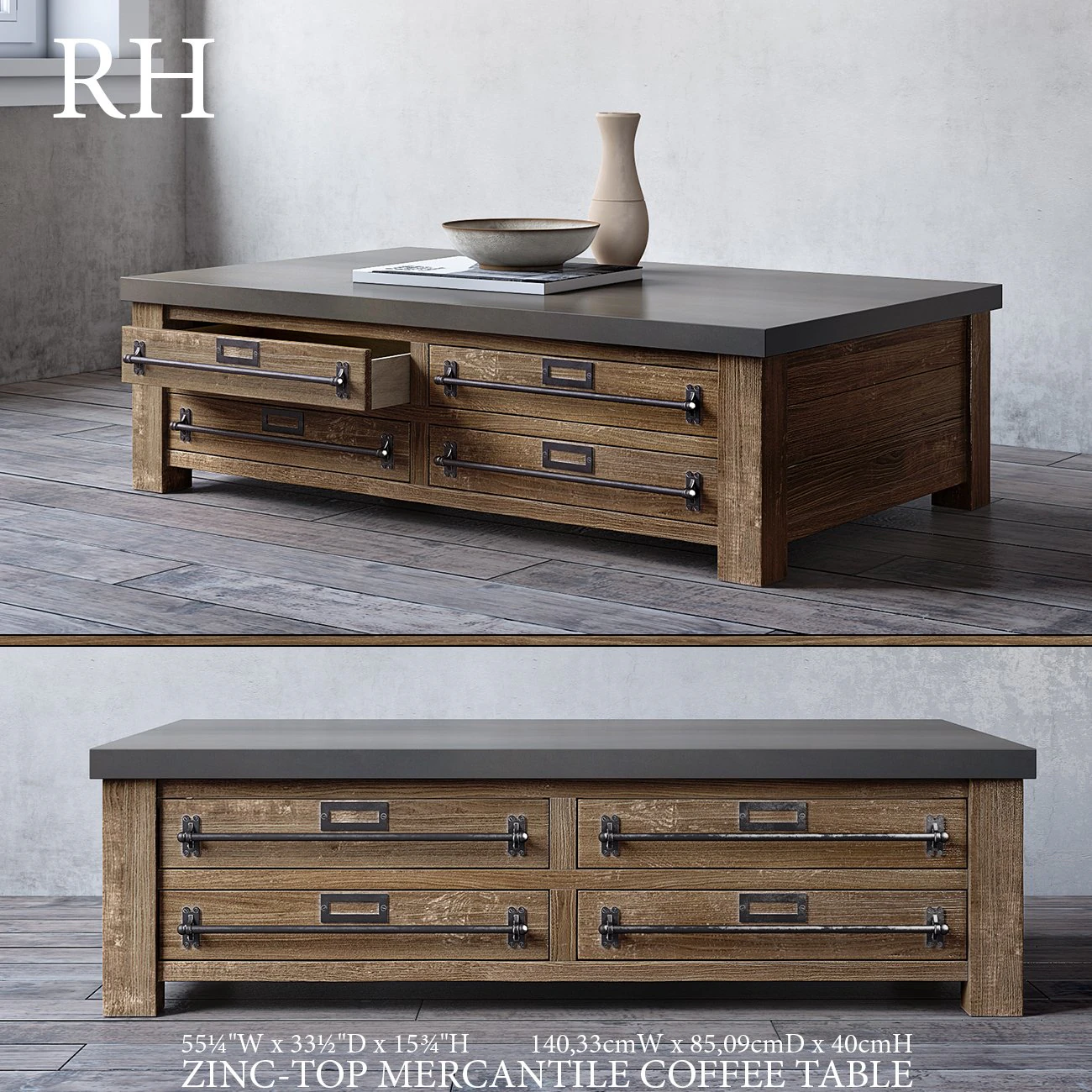zinc-top mercantile coffee table 3D Model .c4d .max .obj .3ds .fbx .stl .blend