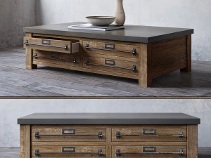 Mercantile-Couchtisch mit Zinkplatte 3D Modell