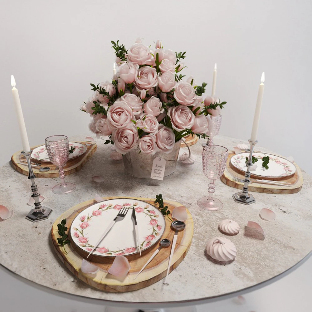 table setting with roses 3D Model .c4d .max .obj .3ds .fbx .stl .blend 