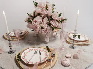 table setting with roses 3D Model