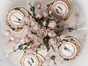 table setting with roses 3D मॉडल