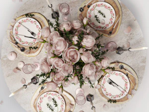 table setting with roses 3D Model