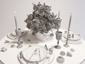 table setting with roses 3D मॉडल