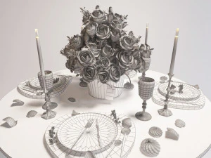 table setting with roses 3D Model
