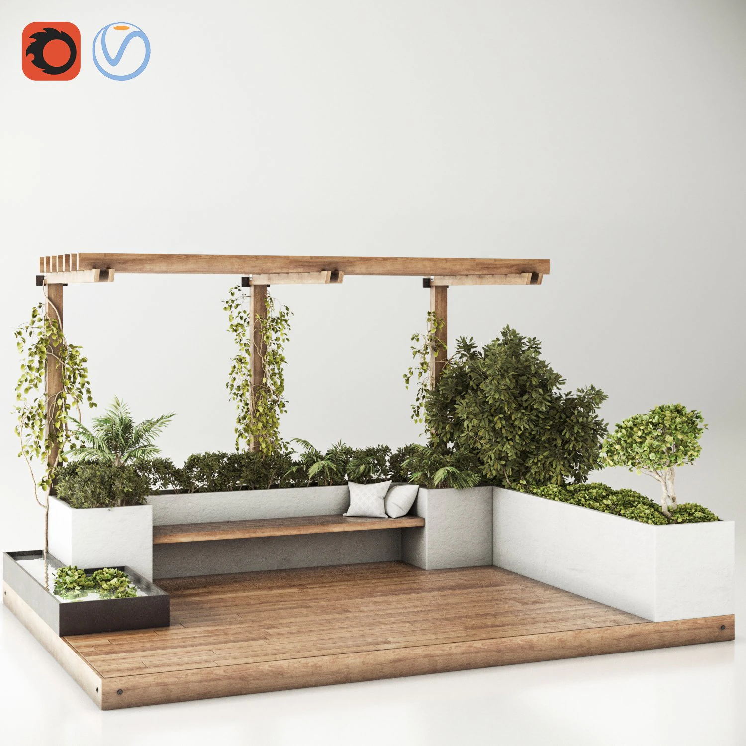 roof garden and landscape furniture with pergola 3D Model .c4d .max .obj .3ds .fbx .stl .blend 