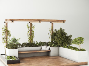 roof garden and landscape furniture with pergola 3D Model