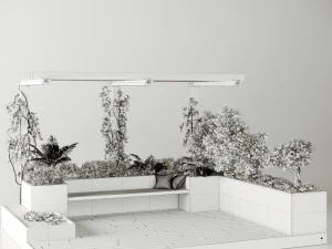 roof garden and landscape furniture with pergola 3D Model