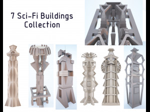 low-poly scifi building collection 3D Model