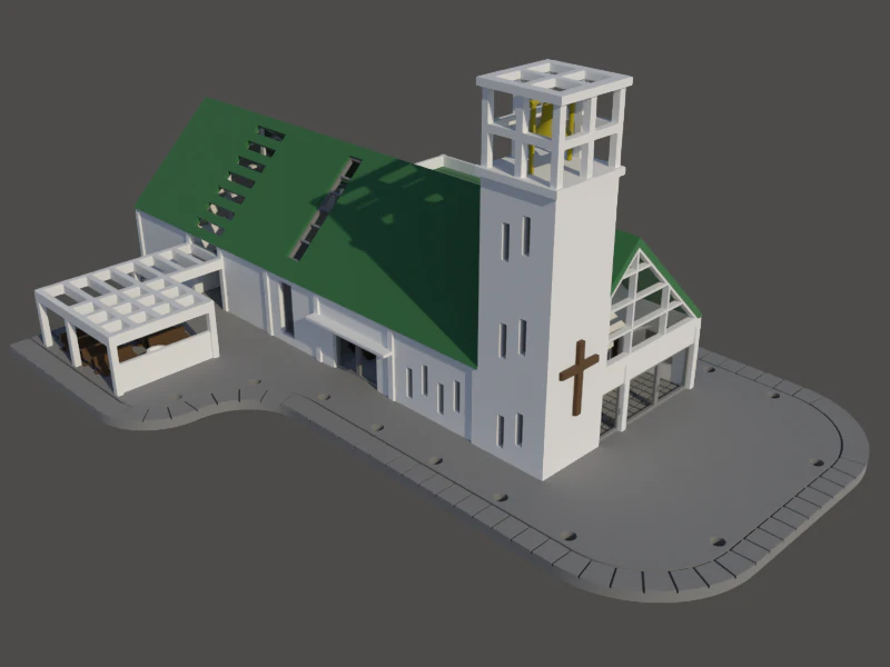 Church with campanary in N gauge 3D Print Model .c4d .max .obj .3ds .fbx .stl .blend 