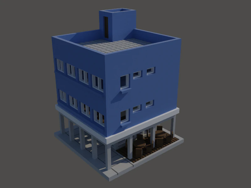 Building with cafeteria in first floor in N gauge 3D Print Model .c4d .max .obj .3ds .fbx .stl .blend