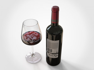 wine bottle and glass Model 3D