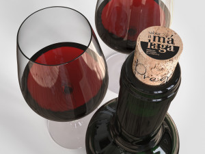 wine bottle and glass Model 3D