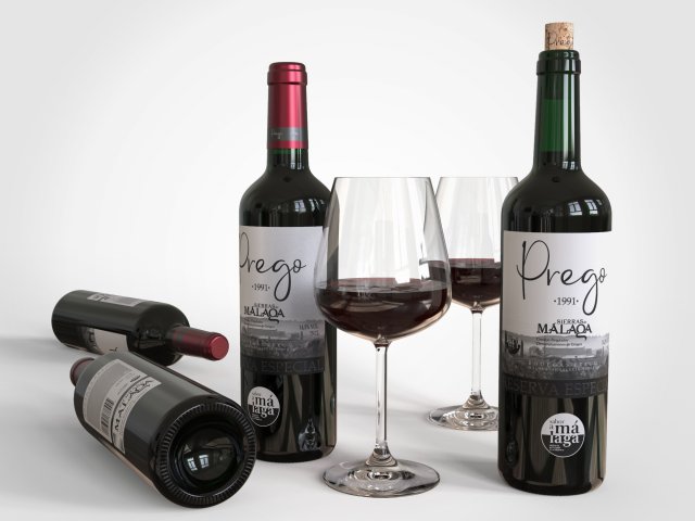 wine bottle and glass Model 3D .c4d .max .obj .3ds .fbx .stl .blend 