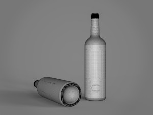 wine bottle and glass Model 3D