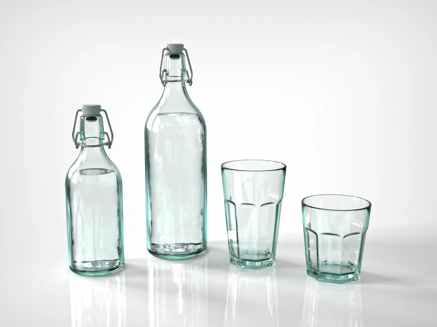 vintage glass bottle and classic glass 3D Model .c4d .max .obj .3ds .fbx .stl .blend 