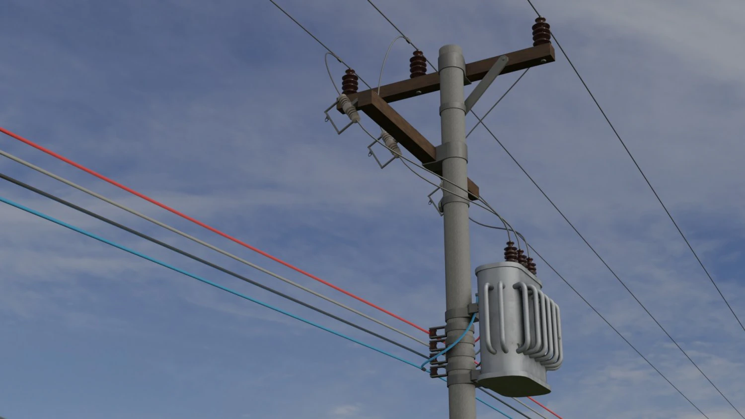 electric pole with power transformer 3D Model .c4d .max .obj .3ds .fbx .stl .blend 