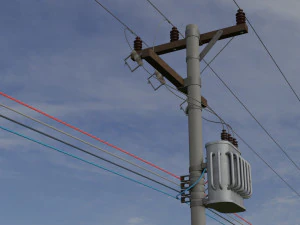 electric pole with power transformer 3D Model