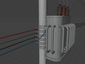 electric pole with power transformer Model 3D