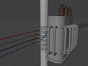 electric pole with power transformer 3D Model
