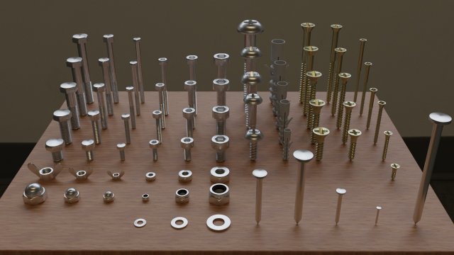 set of 73 parts bolts nuts washers nails etc Model 3D .c4d .max .obj .3ds .fbx .stl .blend 