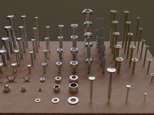 set of 73 parts bolts nuts washers nails etc 3D Model