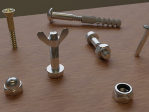 set of 73 parts bolts nuts washers nails etc Model 3D