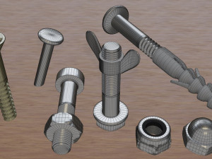 set of 73 parts bolts nuts washers nails etc Model 3D