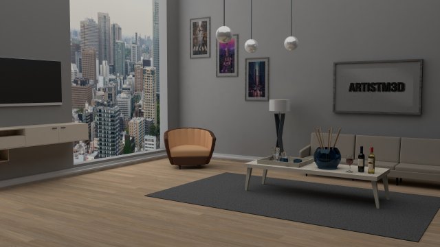 living room 3D Модель .c4d .max .obj .3ds .fbx .stl .blend
